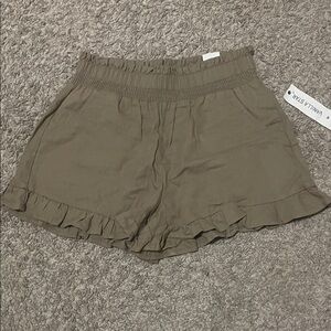 Vanilla Star Olive Green Smocked Waist Ruffle Hem Shorts